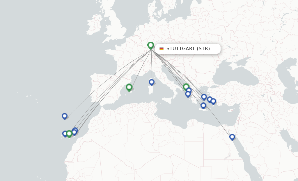 Route map with flights from Stuttgart with Condor