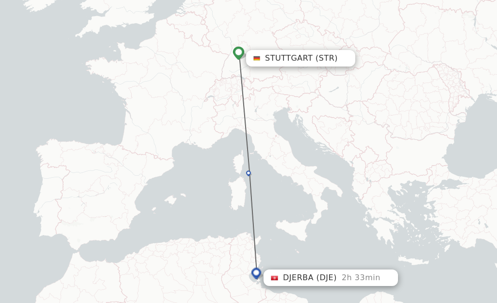 Flights from Stuttgart to Djerba route map