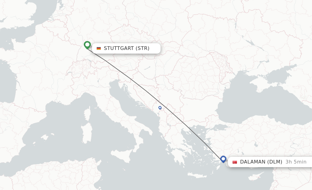 Flights from Stuttgart to Dalaman route map