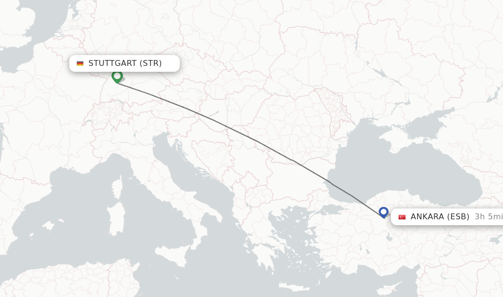 Flights from Stuttgart to Ankara route map