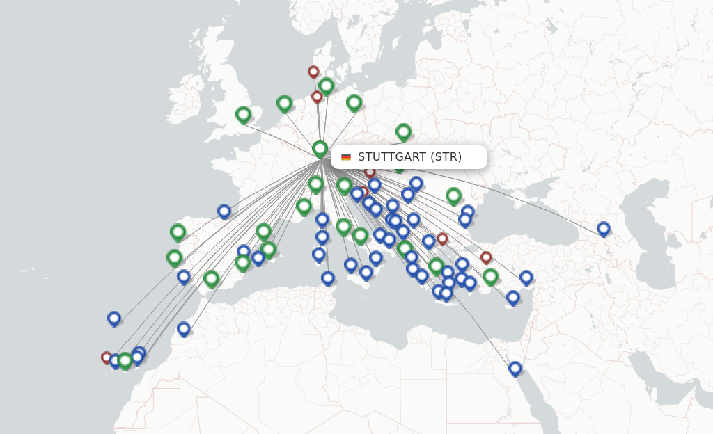 Route map with flights from Stuttgart with Eurowings