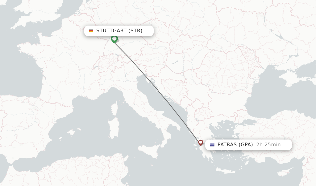 Flights from Stuttgart to Patras route map