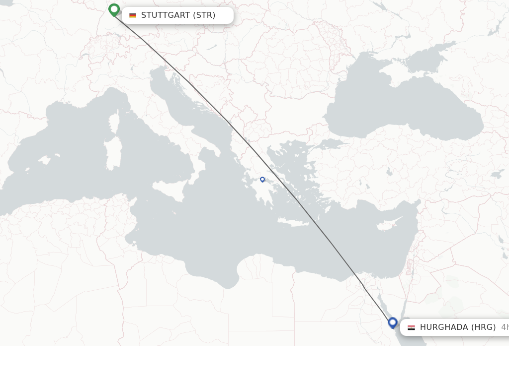 Flights from Stuttgart to Hurghada route map