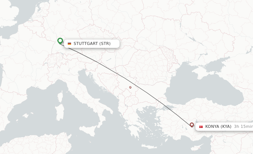 Flights from Stuttgart to Konya route map