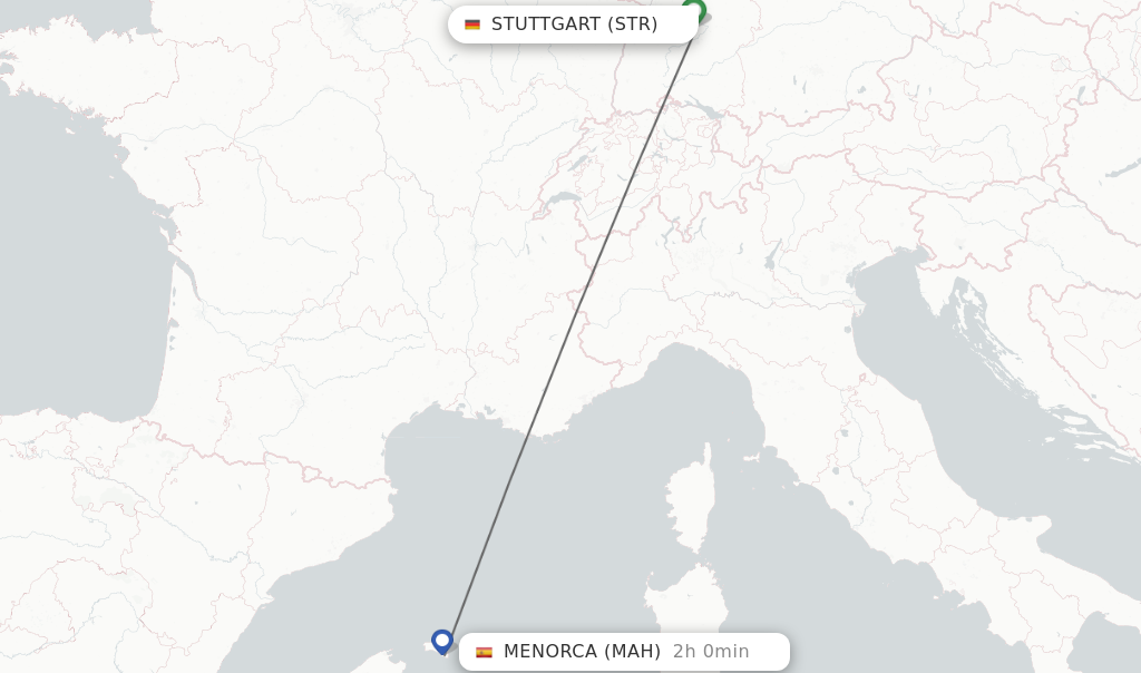 Flights from Stuttgart to Menorca route map