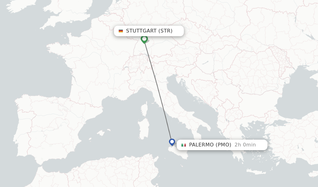 Flights from Stuttgart to Palermo route map