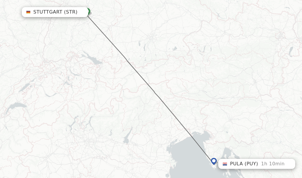 Flights from Stuttgart to Pula route map