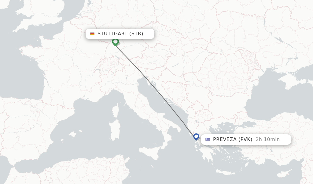 Flights from Stuttgart to Preveza route map