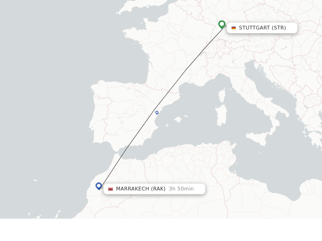 Flights from Stuttgart to Marrakech route map