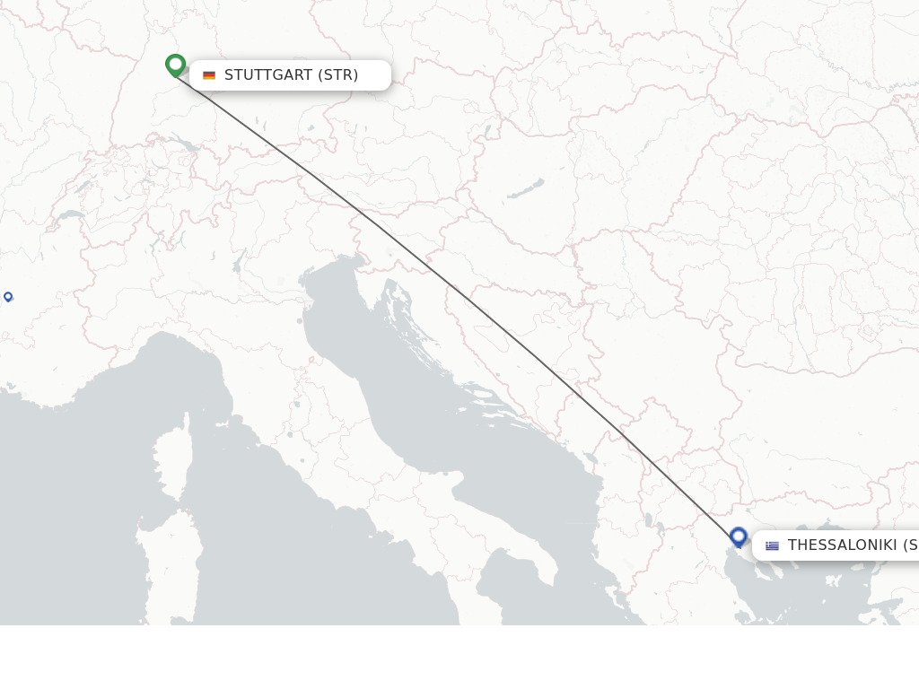 Flights from Stuttgart to Thessaloniki route map