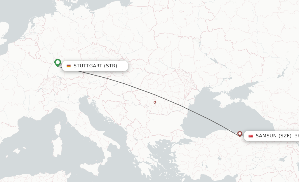 Flights from Stuttgart to Samsun route map