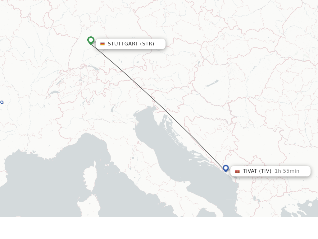 Flights from Stuttgart to Tivat route map