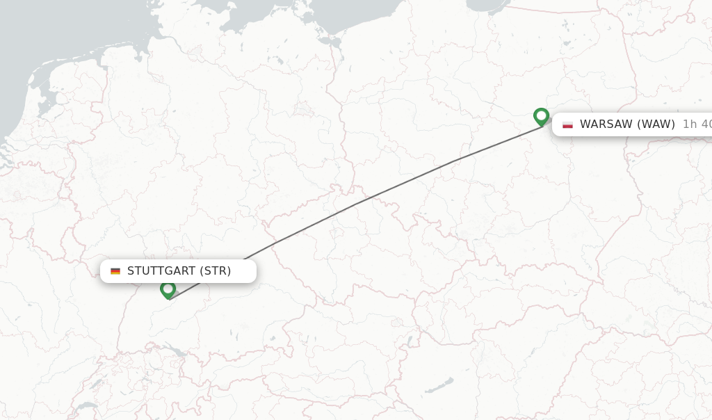 Flights from Stuttgart to Warsaw route map