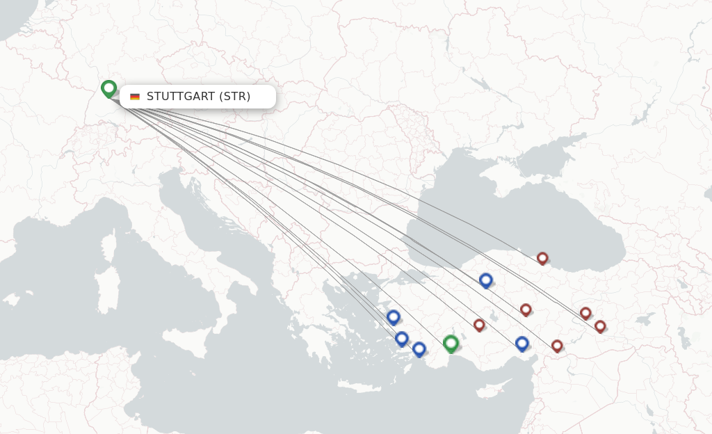 Route map with flights from Stuttgart with SunExpress