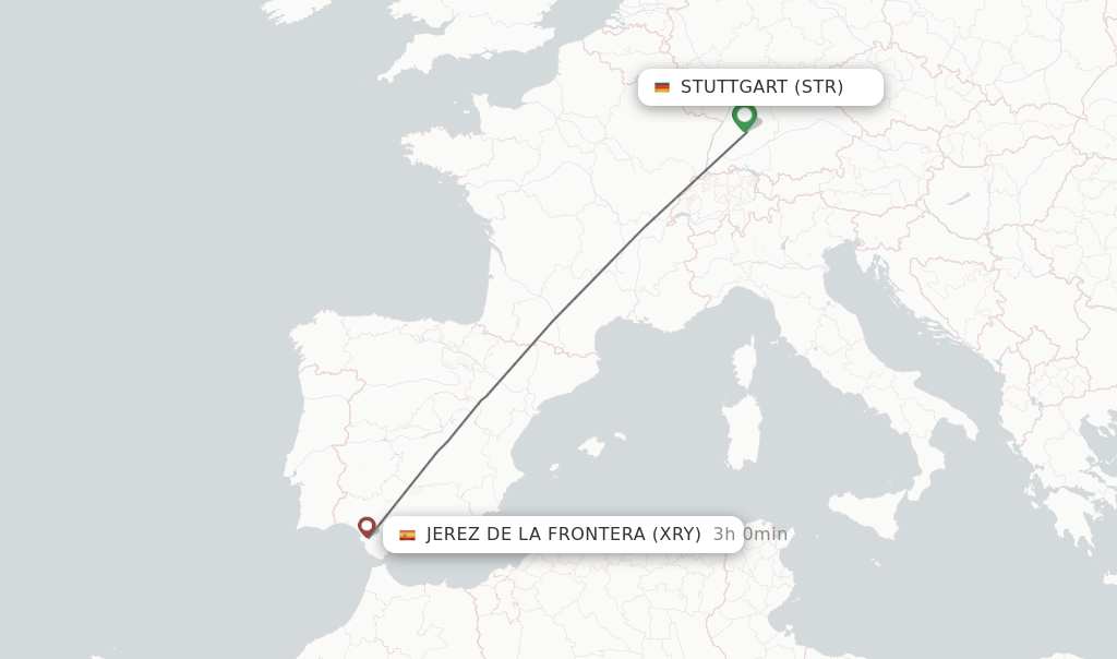Flights from Stuttgart to Jerez De La Frontera route map