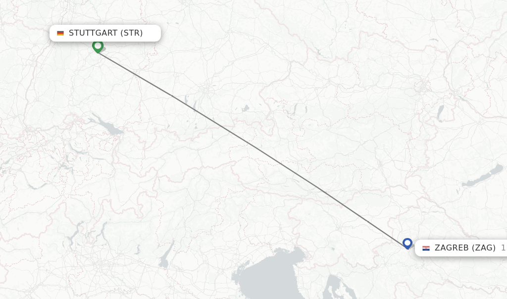 Flights from Stuttgart to Zagreb route map