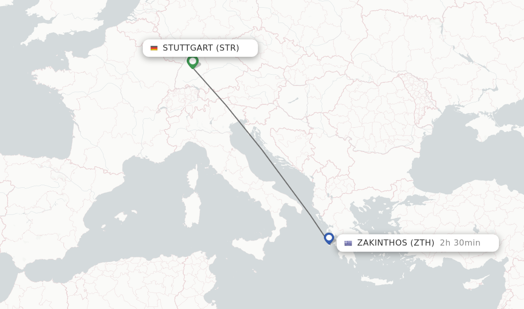 Flights from Stuttgart to Zakinthos route map