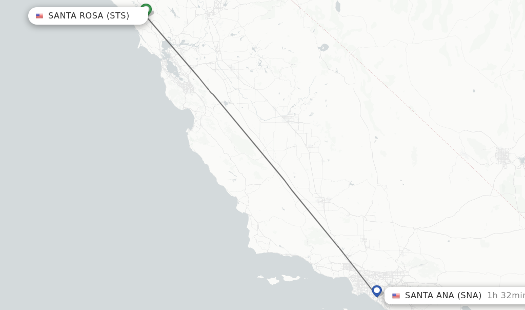 Flights from Santa Rosa to Santa Ana route map