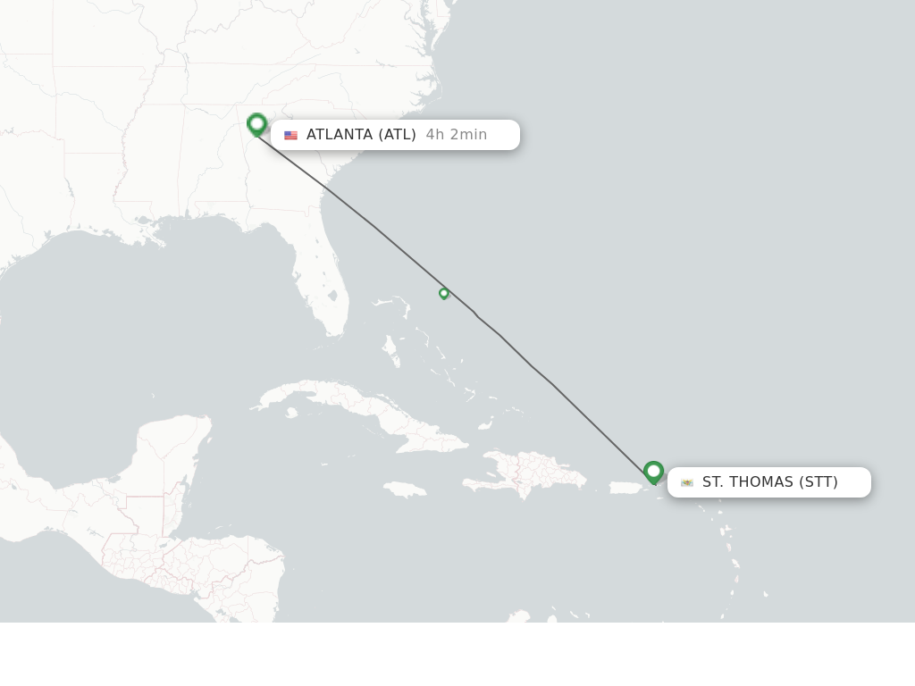 Flights from St. Thomas to Atlanta route map