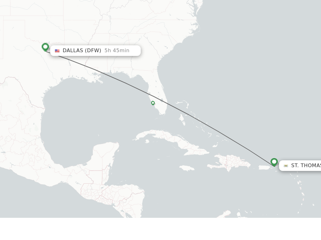 Flights from St. Thomas to Dallas route map