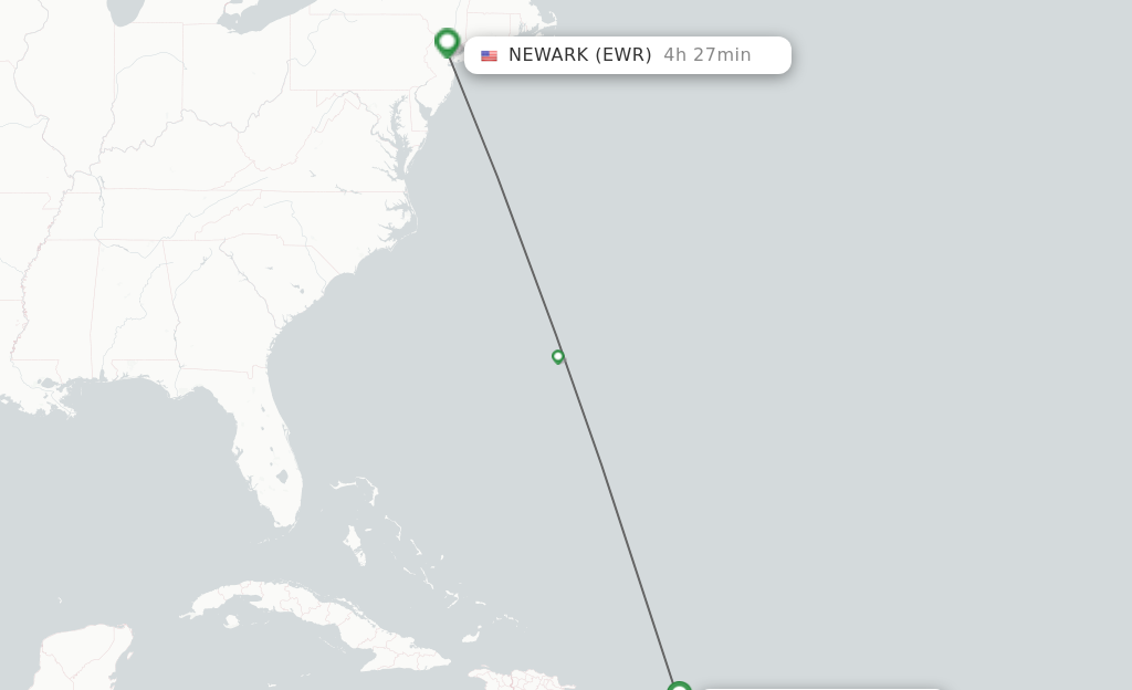 Flights from St. Thomas to Newark route map