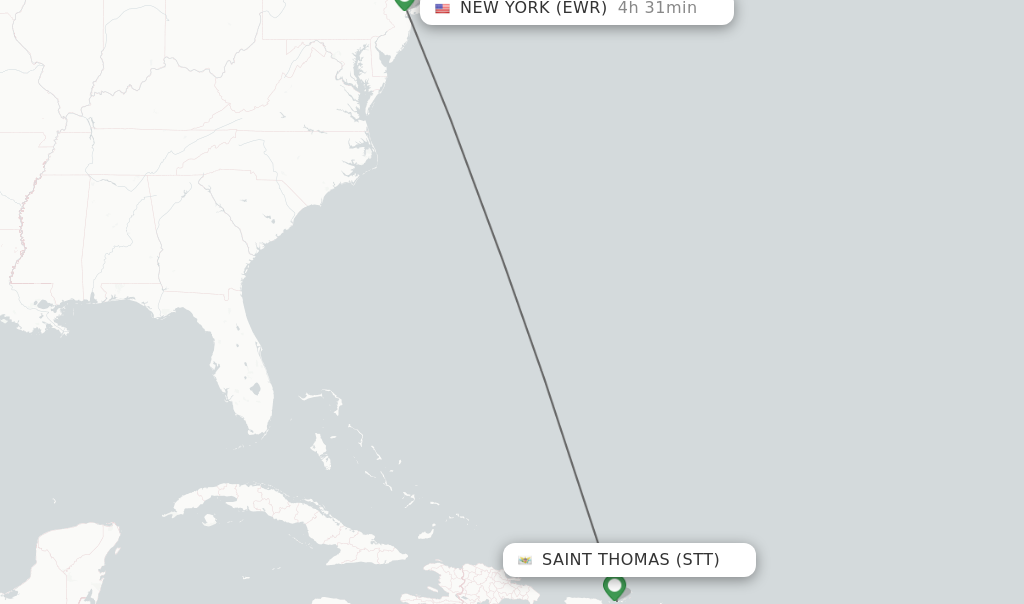 Flights from Saint Thomas to New York route map