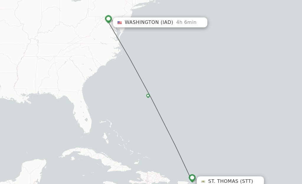 Flights from St. Thomas to Washington route map