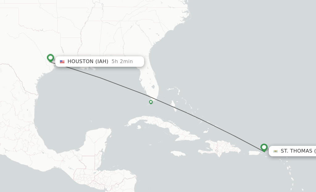 Flights from St. Thomas to Houston route map