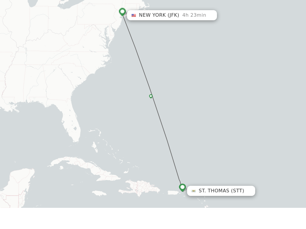 Flights from St. Thomas to New York route map