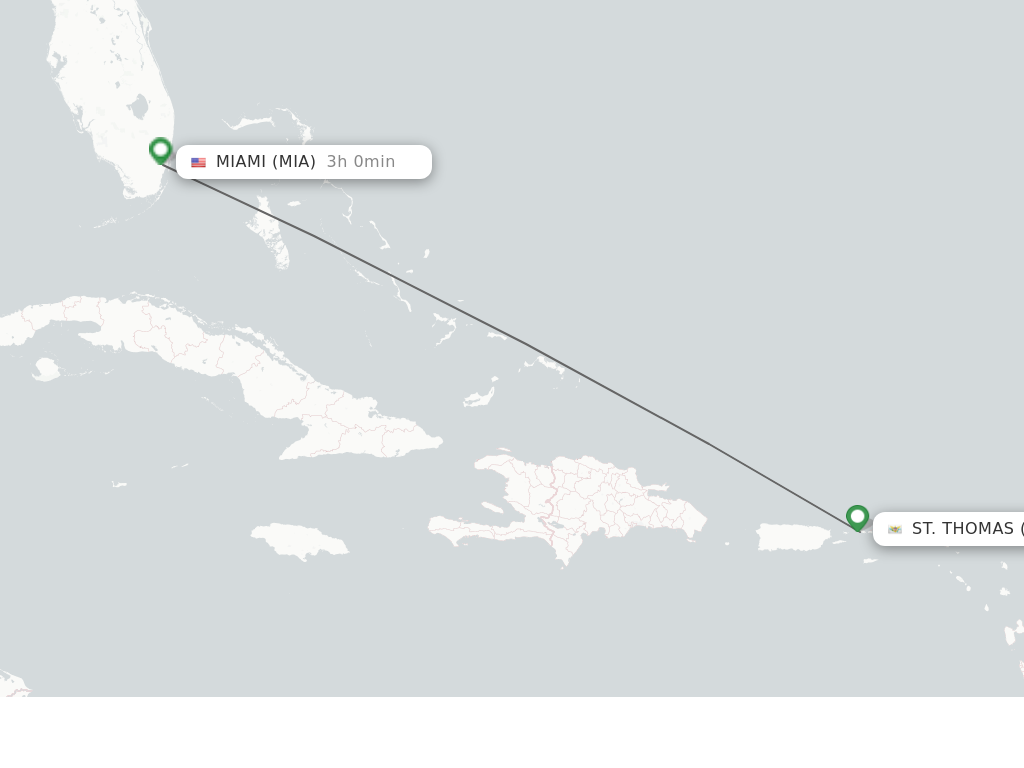 Flights from St. Thomas to Miami route map