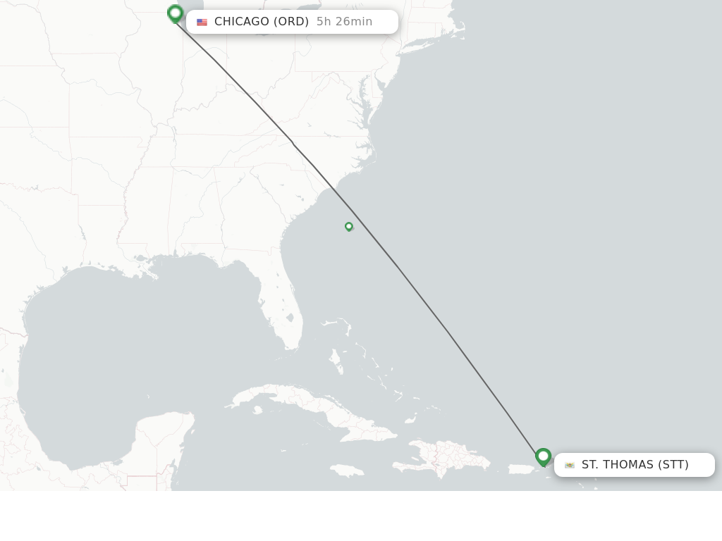 Flights from St. Thomas to Chicago route map