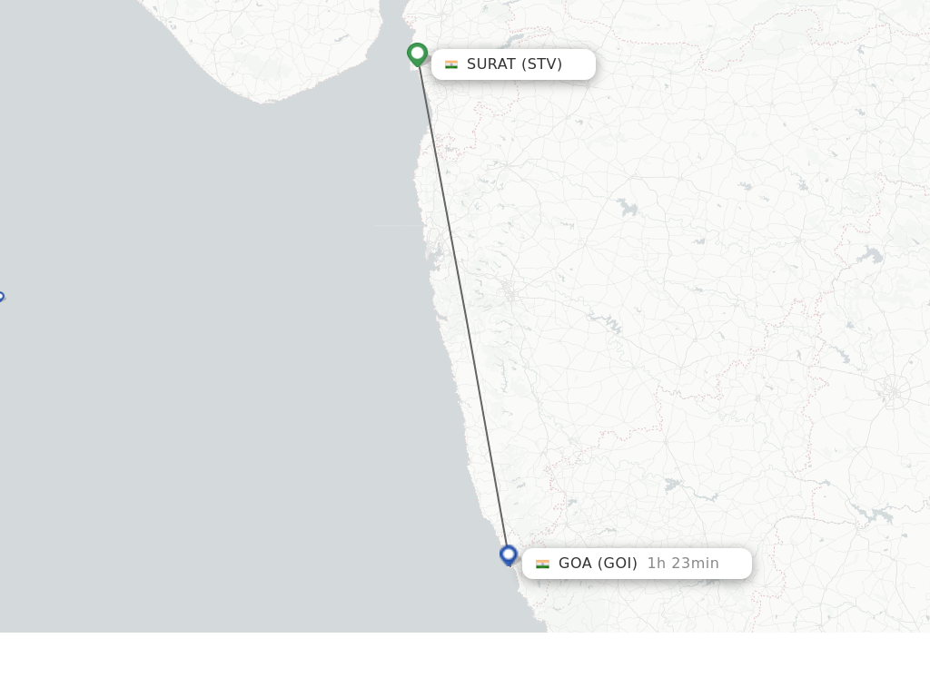 Flights from Surat Gujarat to Goa route map