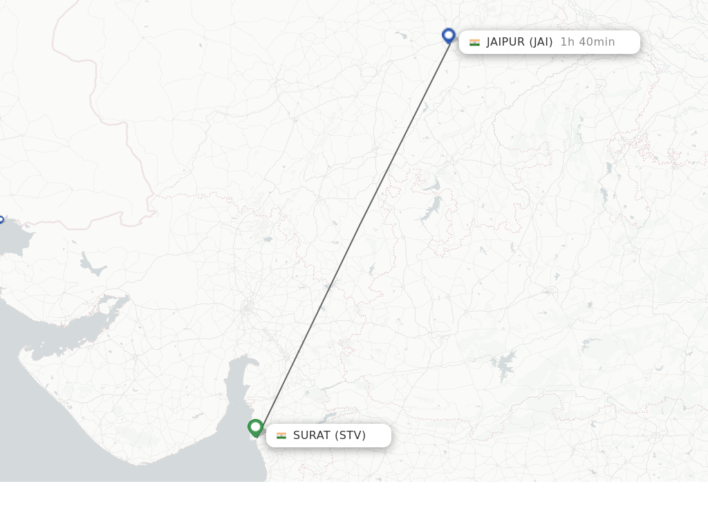 Flights from Surat Gujarat to Jaipur route map