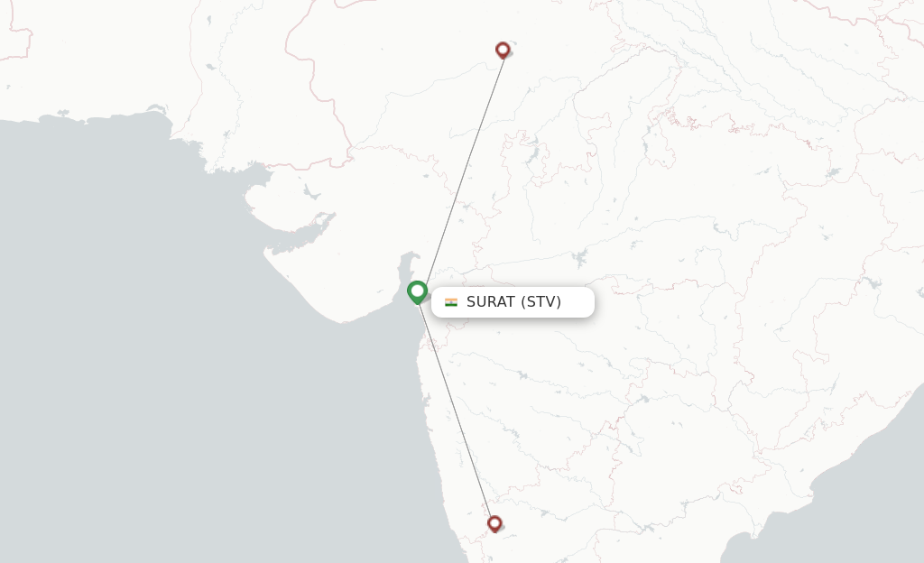 Route map with flights from Surat Gujarat with Star Air