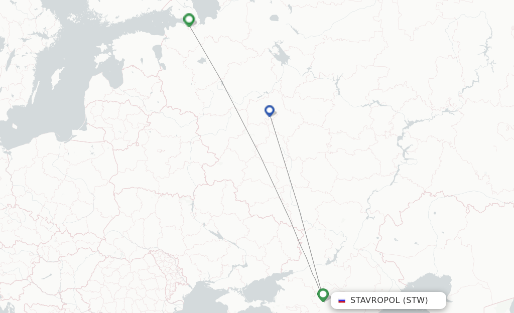 Route map with flights from Stavropol with Pobeda
