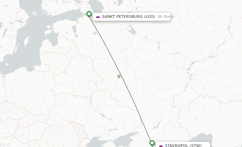 Flights from Stavropol to Saint Petersburg route map