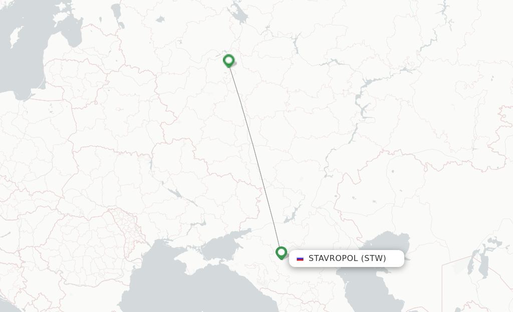 Route map with flights from Stavropol with Aeroflot