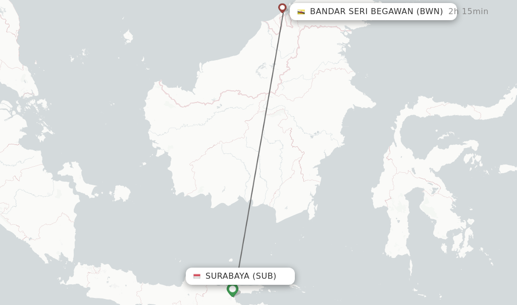 Flights from Surabaya to Bandar Seri Begawan route map