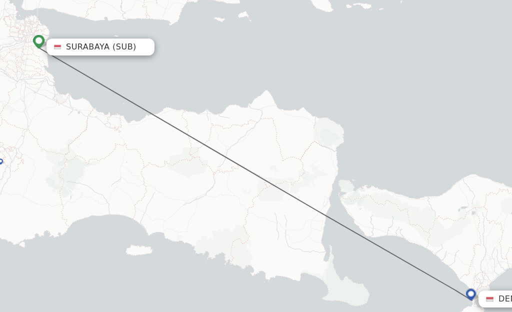 Flights from Surabaya to Denpasar route map