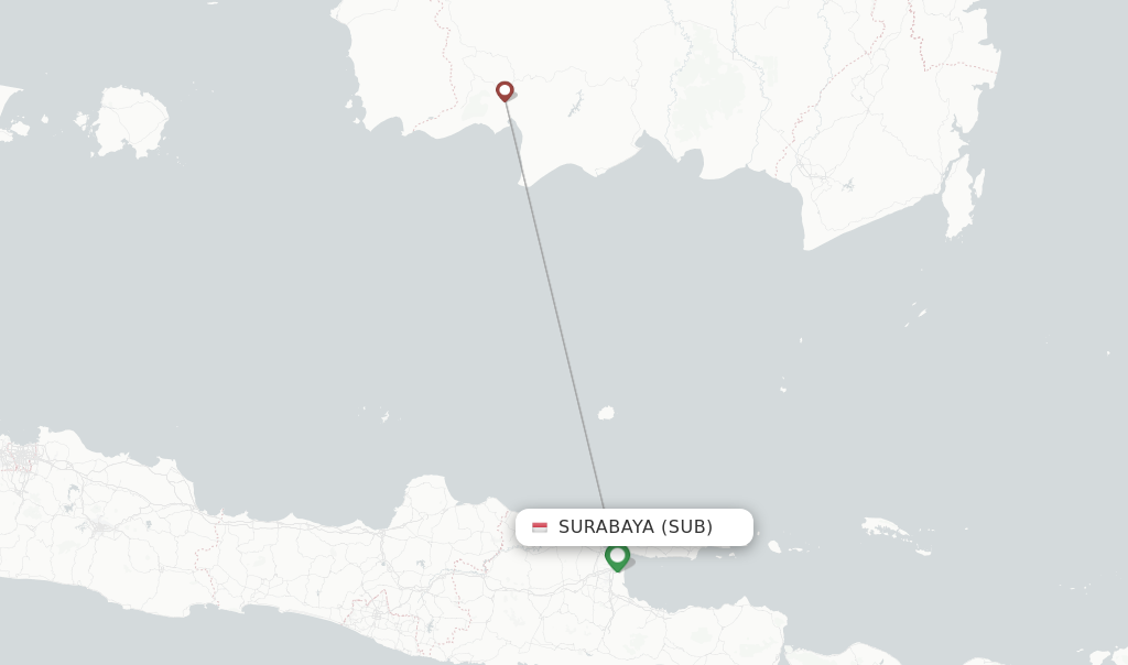 Route map with flights from Surabaya with Nam Air
