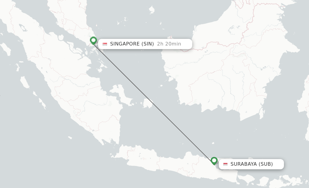 Flights from Surabaya to Singapore route map