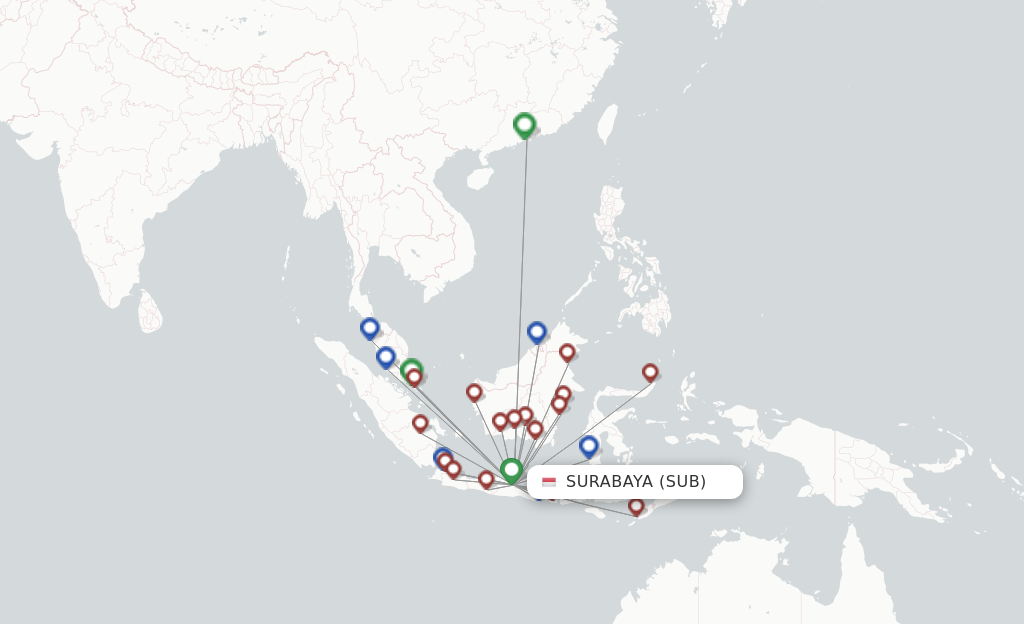 Flights from Surabaya to Pontianak route map