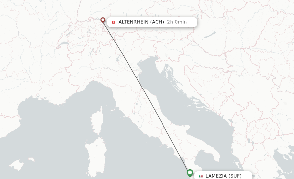 Flights from Lamezia-Terme to Altenrhein route map