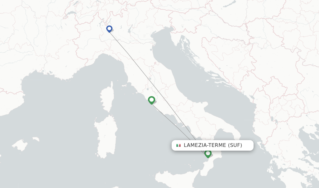 Route map with flights from Lamezia-Terme with ITA Airways