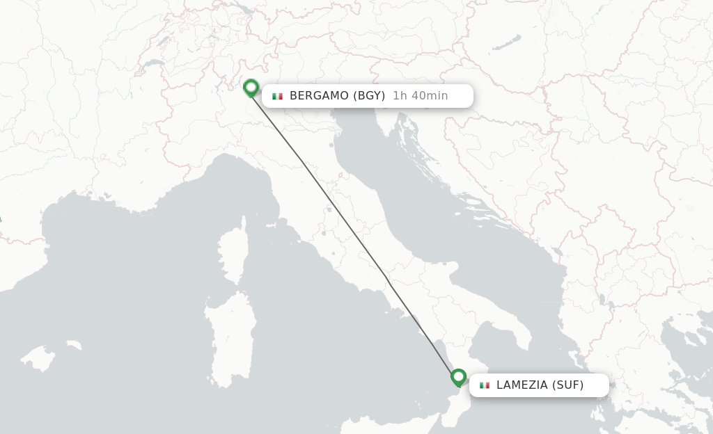 Flights from Lamezia-Terme to Milan route map