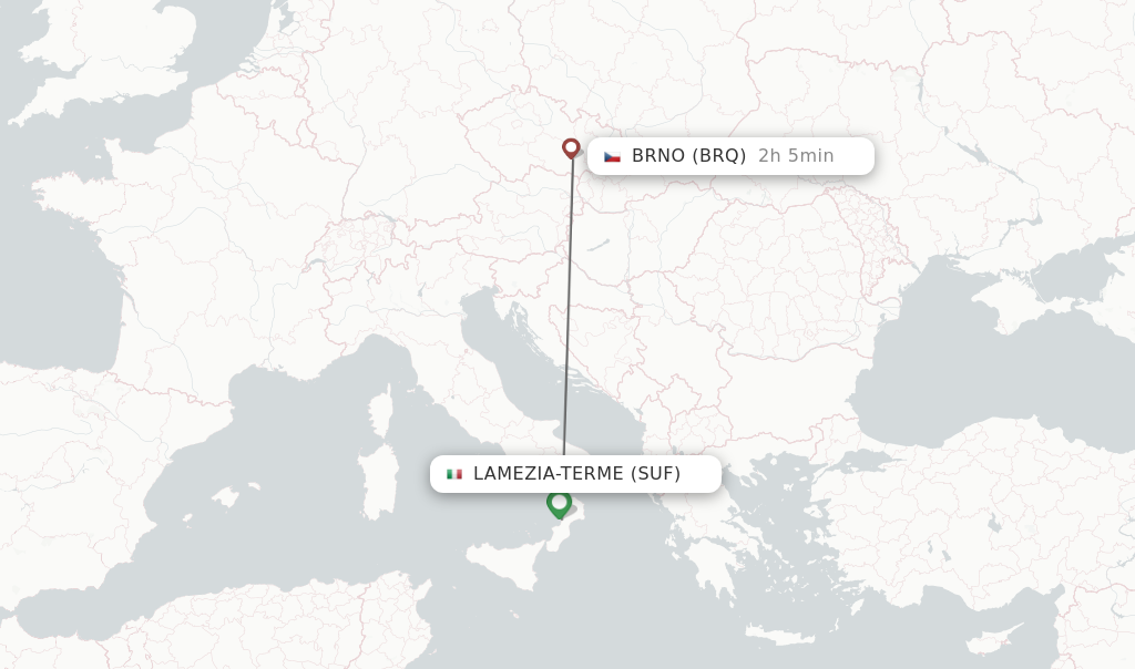 Flights from Lamezia-Terme to Brno route map