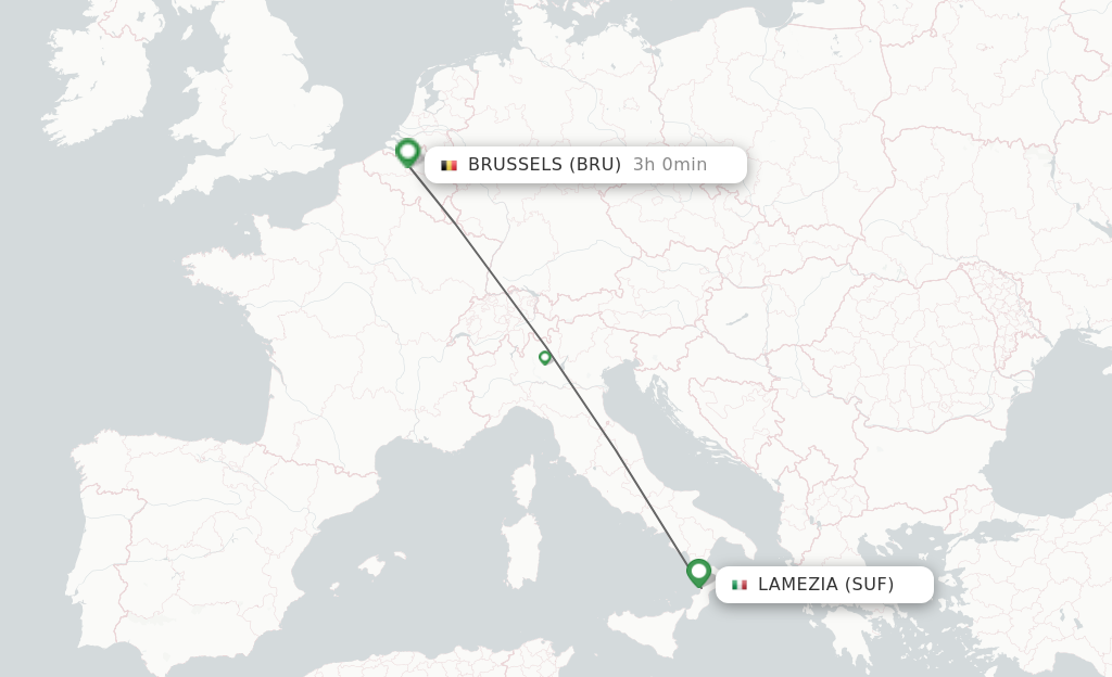 Flights from Lamezia-Terme to Brussels route map