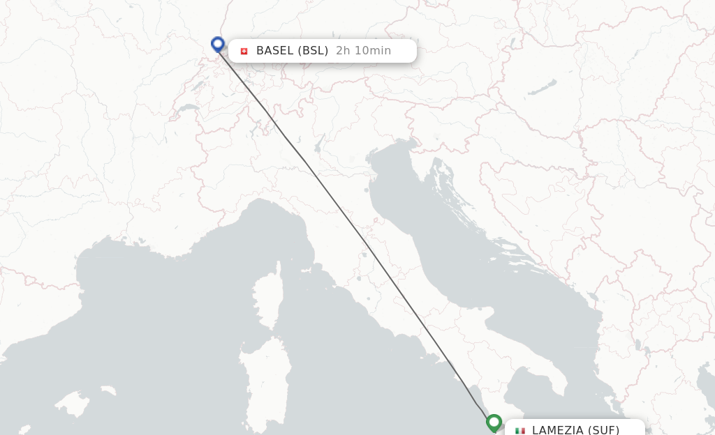 Flights from Lamezia to Basel route map