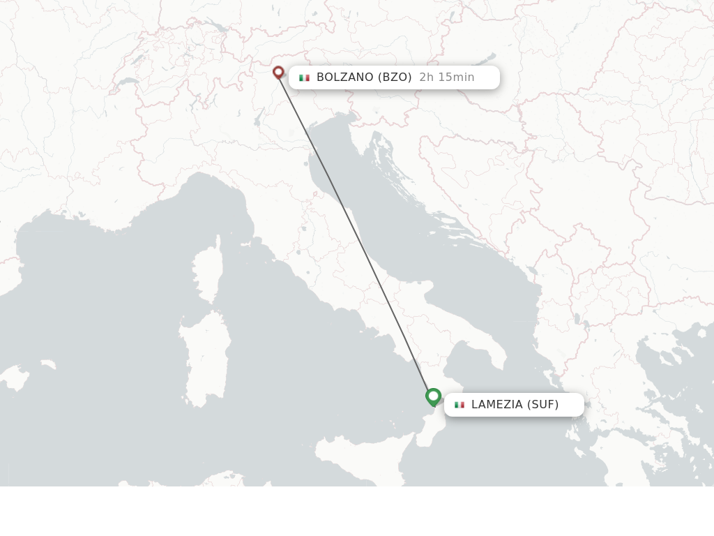 Flights from Lamezia to Bolzano route map