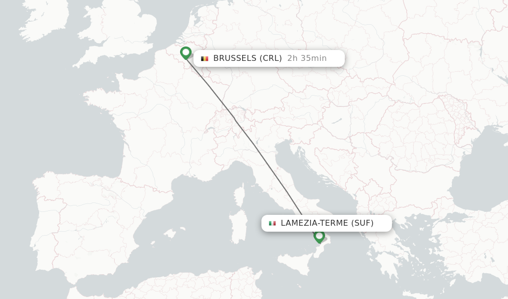 Flights from Lamezia-Terme to Brussels route map